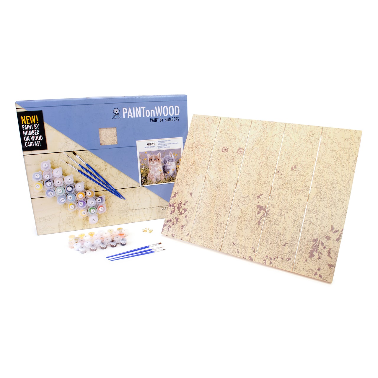 Abroli Large Kittens Paint On Wood by Number Kit